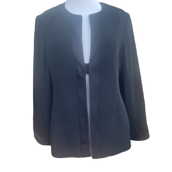 Armani Collezioni Fine Feathers  Silk Blend Collarless Black Tux-Style Blazer - Picture 1 of 16